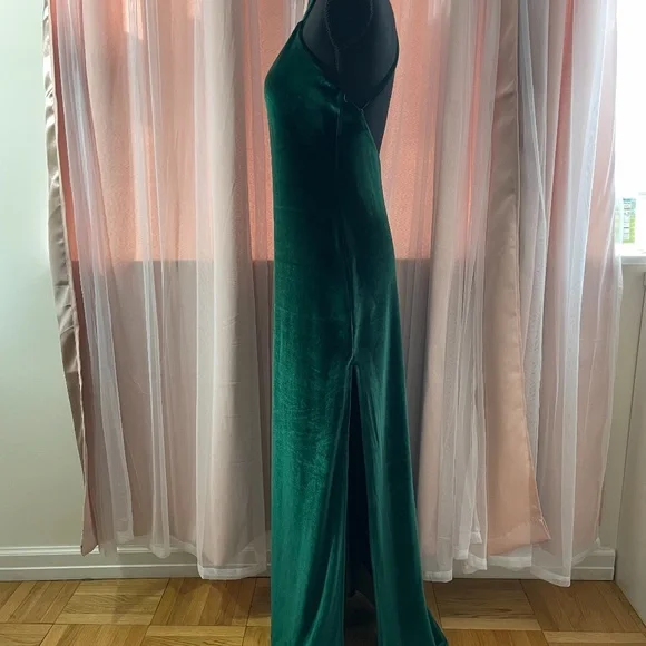 NBD X Revolve Hunter Green Velvet Side Slits Maxi Dress - Size S - Picture 2 of 6